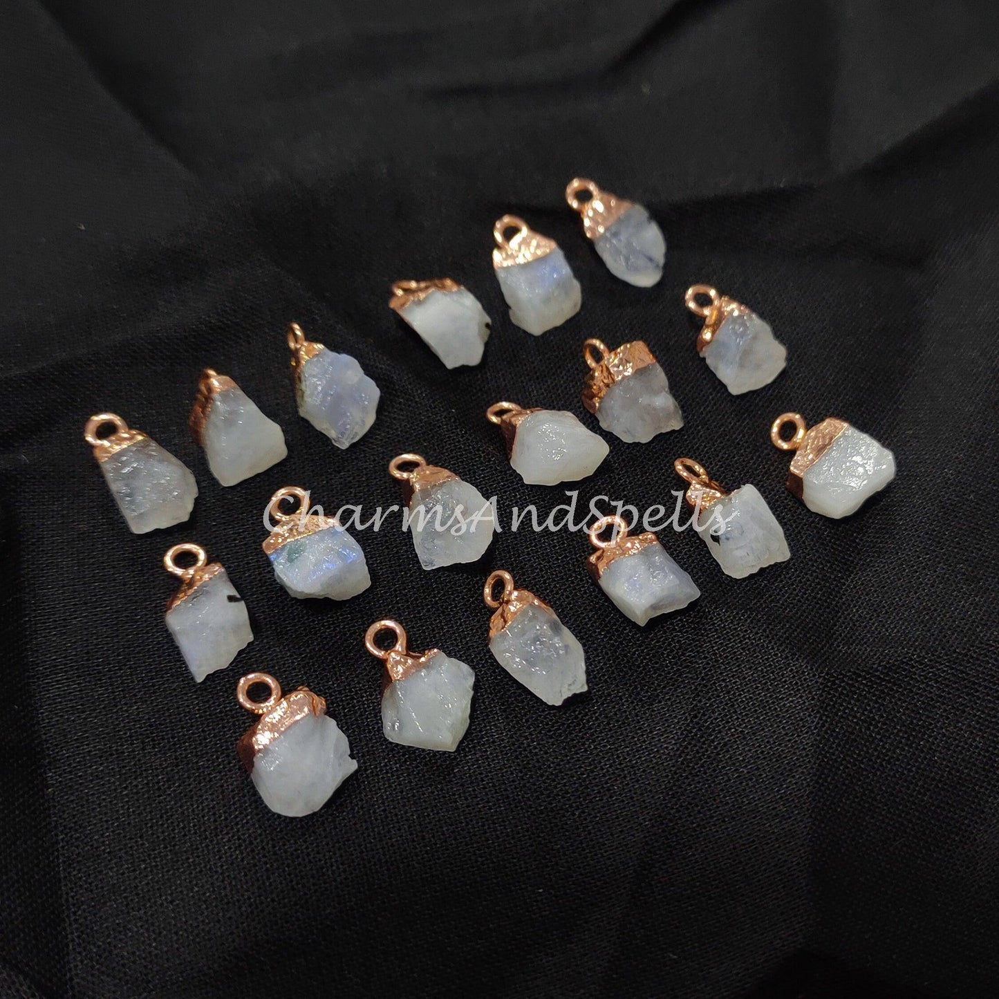 Big Sale On Raw Moonstone Electroplated Pendant Connectors, Gemstone Connectors, Copper Connectors, Raw Gemstone Connectors - Charms And Spells