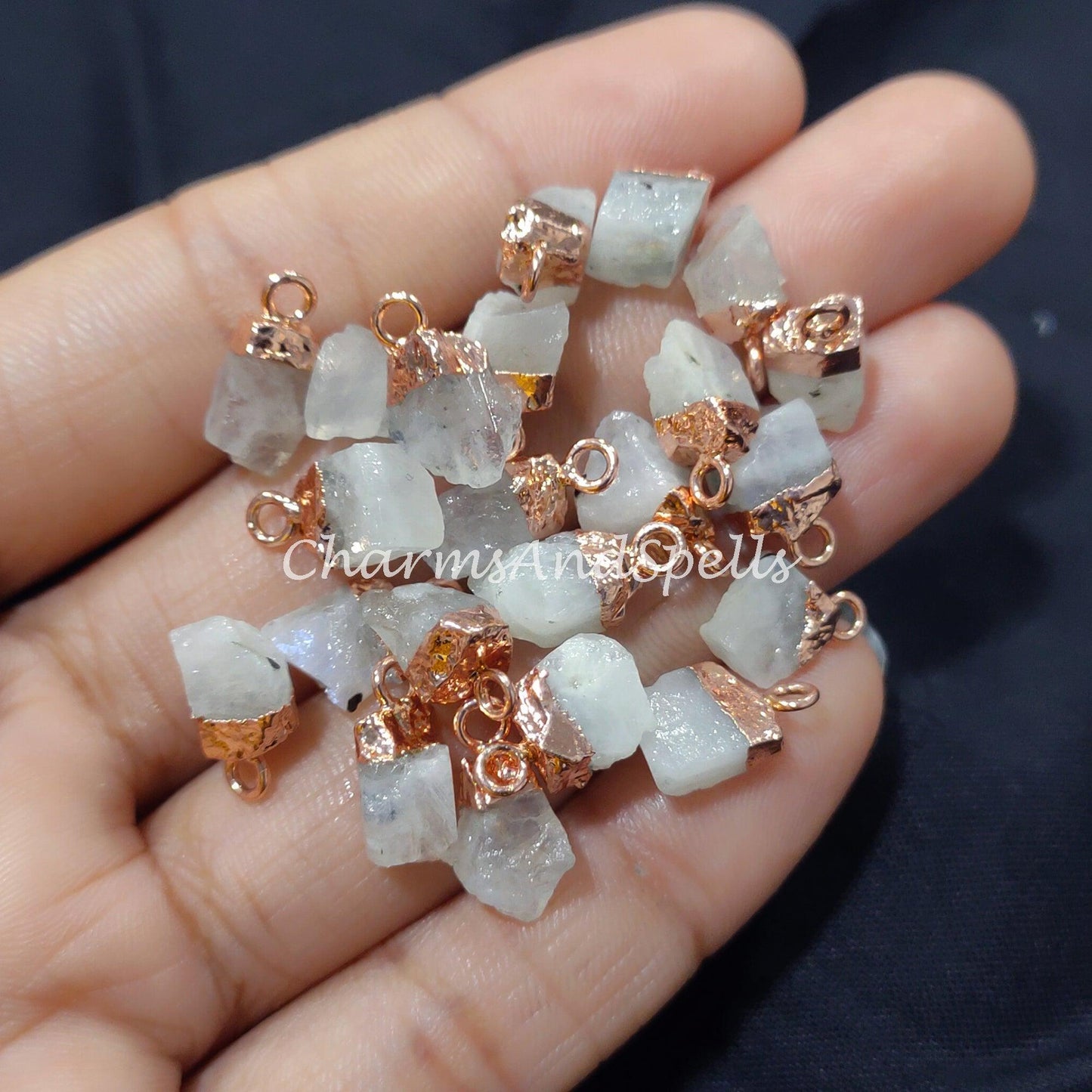 Big Sale On Raw Moonstone Electroplated Pendant Connectors, Gemstone Connectors, Copper Connectors, Raw Gemstone Connectors - Charms And Spells