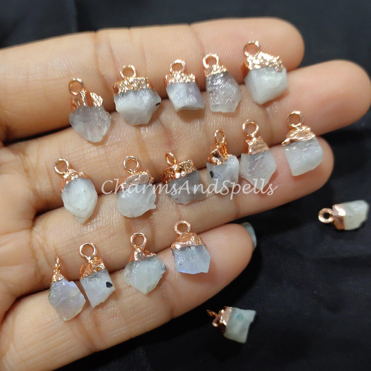 Big Sale On Raw Moonstone Electroplated Pendant Connectors, Gemstone Connectors, Copper Connectors, Raw Gemstone Connectors - Charms And Spells