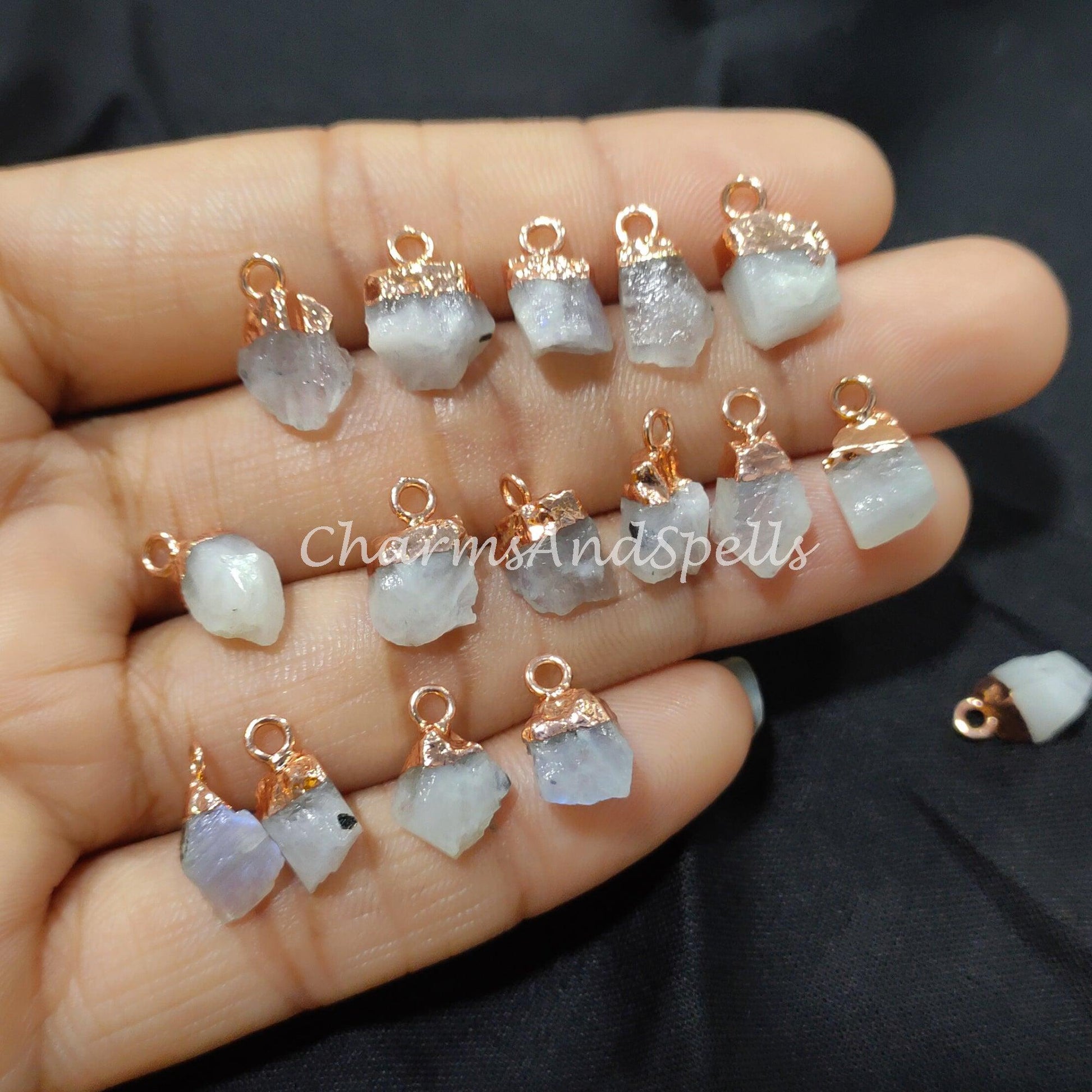 Big Sale On Raw Moonstone Electroplated Pendant Connectors, Gemstone Connectors, Copper Connectors, Raw Gemstone Connectors - Charms And Spells