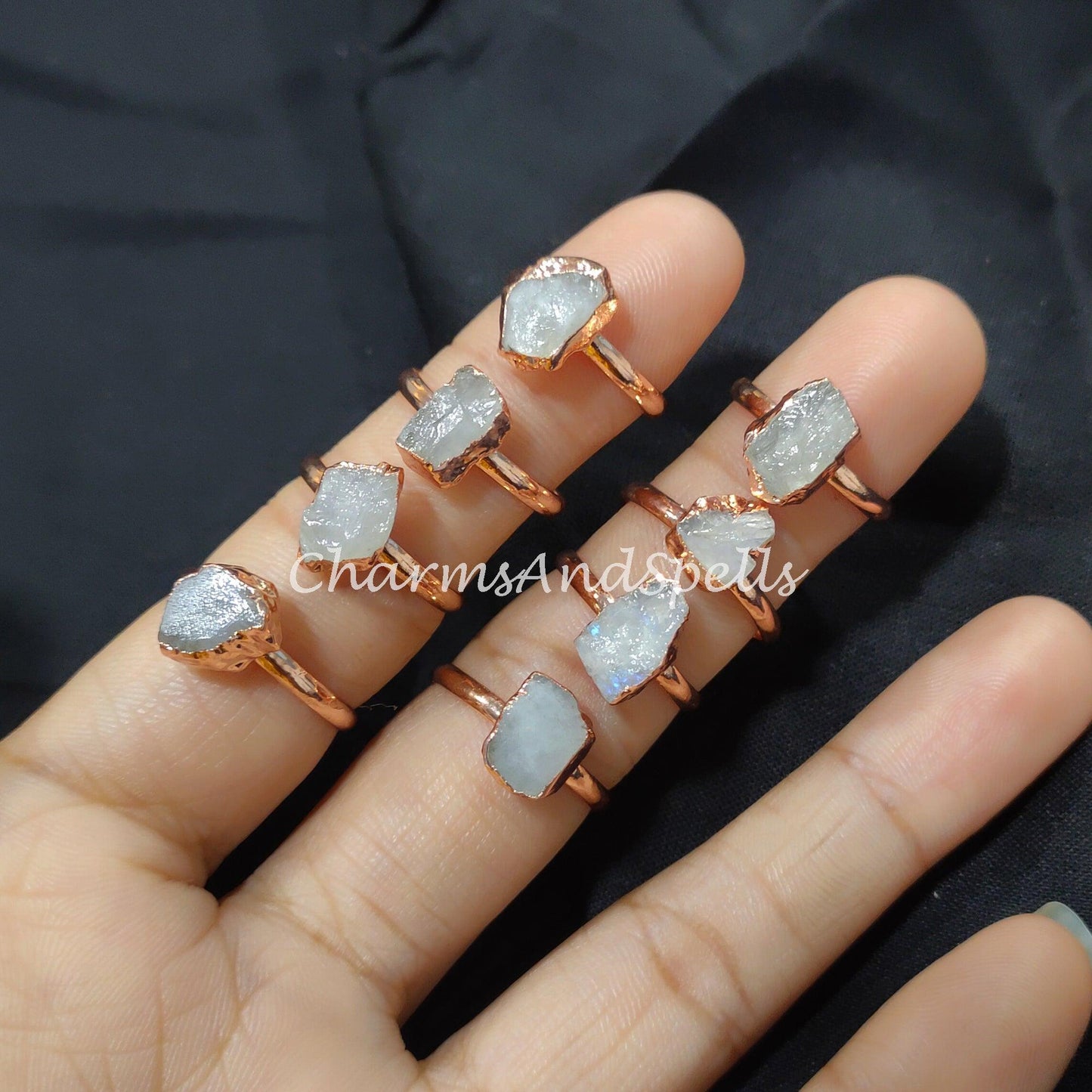 50% OFF On Rainbow Moonstone Ring, Gemstone Ring, Electroplated Ring, Gift for Her, Raw Crystal Jewelry, Ethnic Ring, Women Ring - Charms And Spells