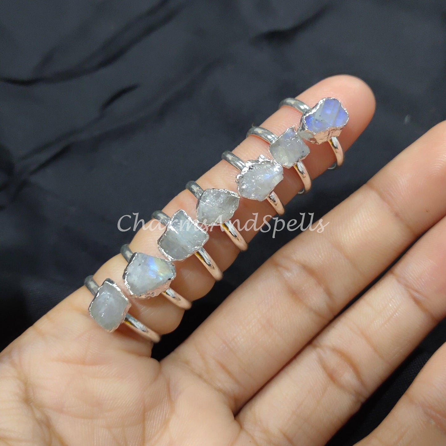 Rough Rainbow Moonstone Ring, Blue Moonstone Ring, Electroplated Ring, Gift for Women, Raw Stone Jewelry, Ethnic Ring, Women Ring - Charms And Spells