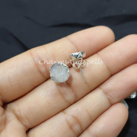 Raw Rainbow Moonstone Earrings, Moonstone Stud Earrings, Stone Earrings Stud, Moonstone Earrings, Quartz Plated Earrings - Charms And Spells