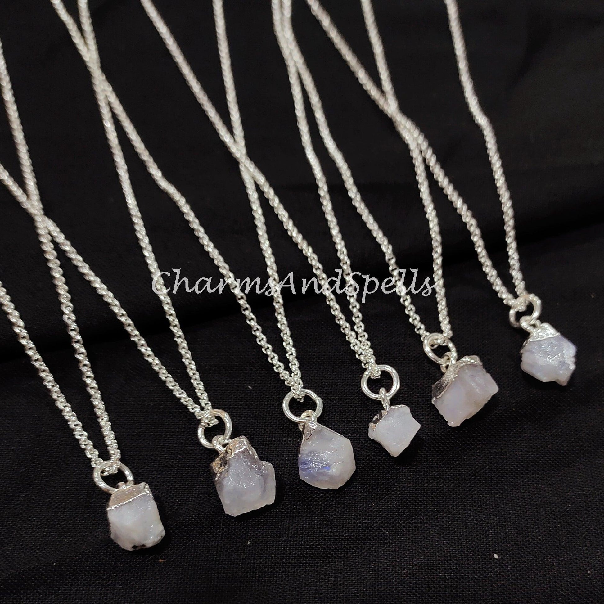 Rainbow Moonstone Necklace, Gemstone Necklace, Boho Copper Jewelry, Raw Moonstone Birthstone, Gift Ideas, Gifts for her - Charms And Spells