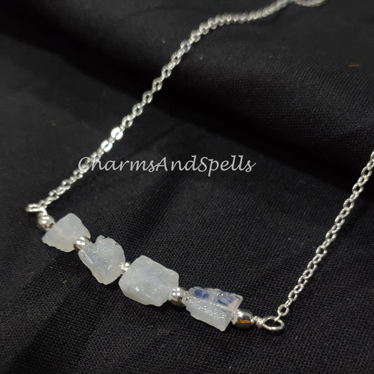 Raw Rainbow Moonstone Necklace, Gemstone Necklace, June Birthstone, Imitation Jewelry, Gift For Her, Beaded Necklace - Charms And Spells