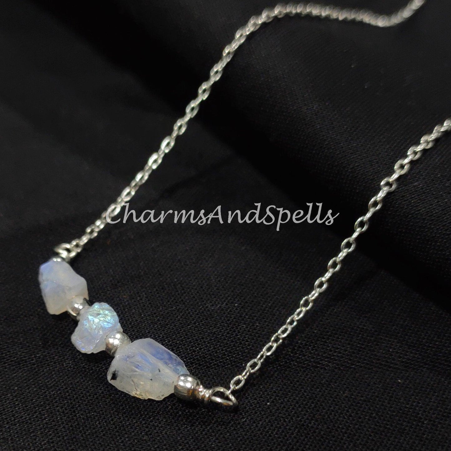 Natural Raw Moonstone Necklace, Healing Necklace, June Birthstone, Rainbow Necklace, Gift For Girlfriend, Gift for Her - Charms And Spells