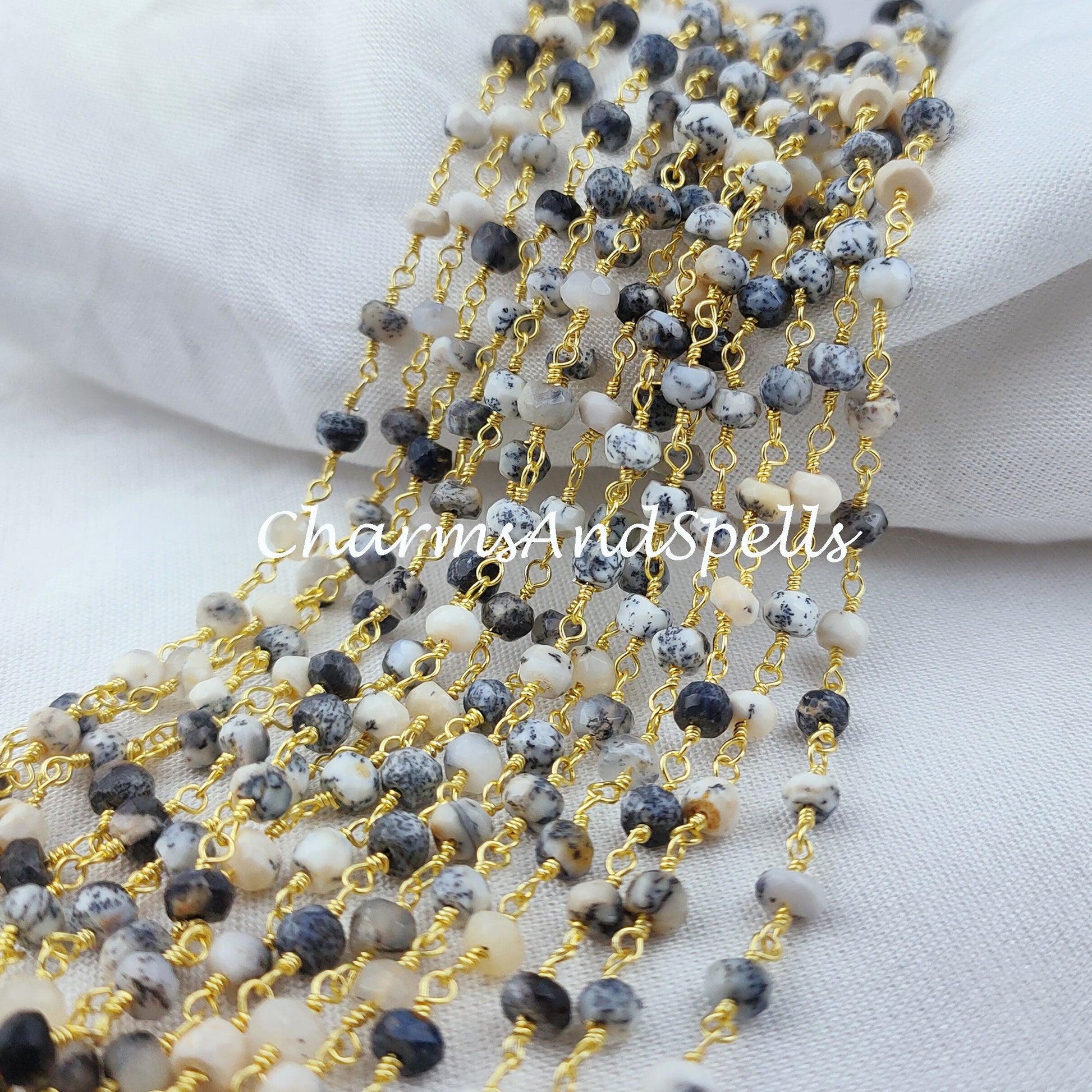 1 Feet Chain Sale!!!! Natural Dendrite Bead Chain, Healing Necklace Chain, Wire Wrapped Beaded Chain, Rosary Bead Chain, Gemstone Chain - Charms And Spells