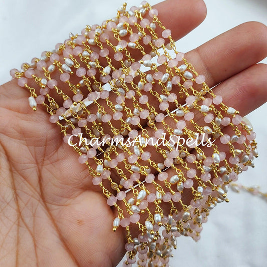 1 Feet Chain, 50% OFF Chalcedony Beaded Thick Rosary Chain, Rondelle Faceted 3.5-4mm Gold Plated Chain, Pearl Jewelry Findings, Bulk Rosary Chai - Charms And Spells