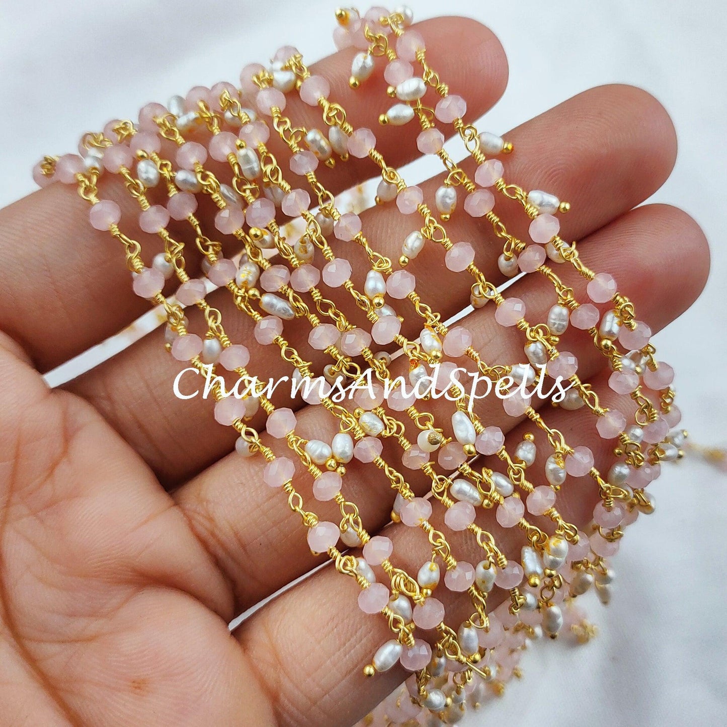 1 Feet Chain, 50% OFF Chalcedony Beaded Thick Rosary Chain, Rondelle Faceted 3.5-4mm Gold Plated Chain, Pearl Jewelry Findings, Bulk Rosary Chai - Charms And Spells