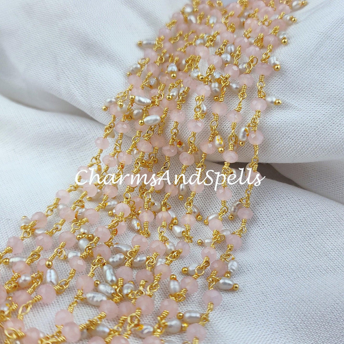 1 Feet Chain, 50% OFF Chalcedony Beaded Thick Rosary Chain, Rondelle Faceted 3.5-4mm Gold Plated Chain, Pearl Jewelry Findings, Bulk Rosary Chai - Charms And Spells