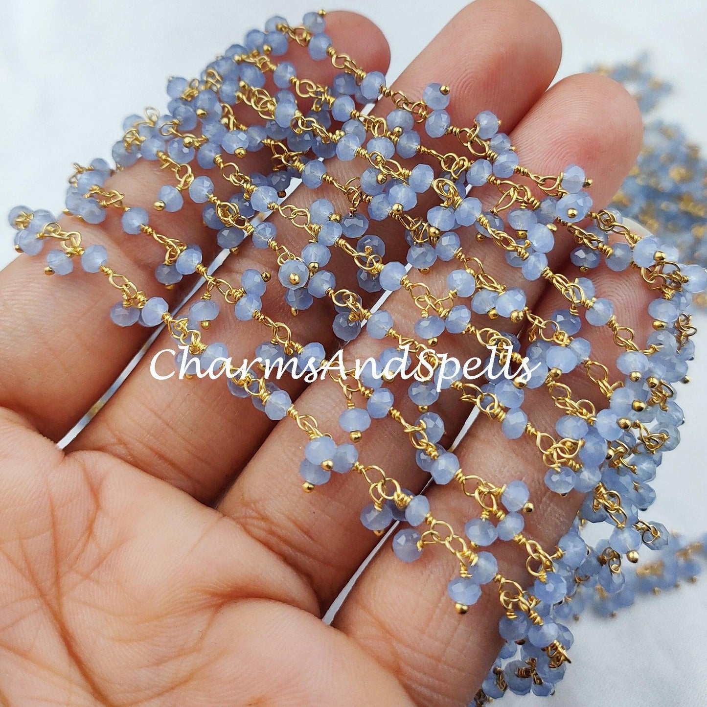 1 Feet Chain, Chalcedony Thick Rosary Chain, Healing Necklace Chain, Wire Wrapped Chain , Rosary Bead Chain, Boho Bracelet Chain - Charms And Spells