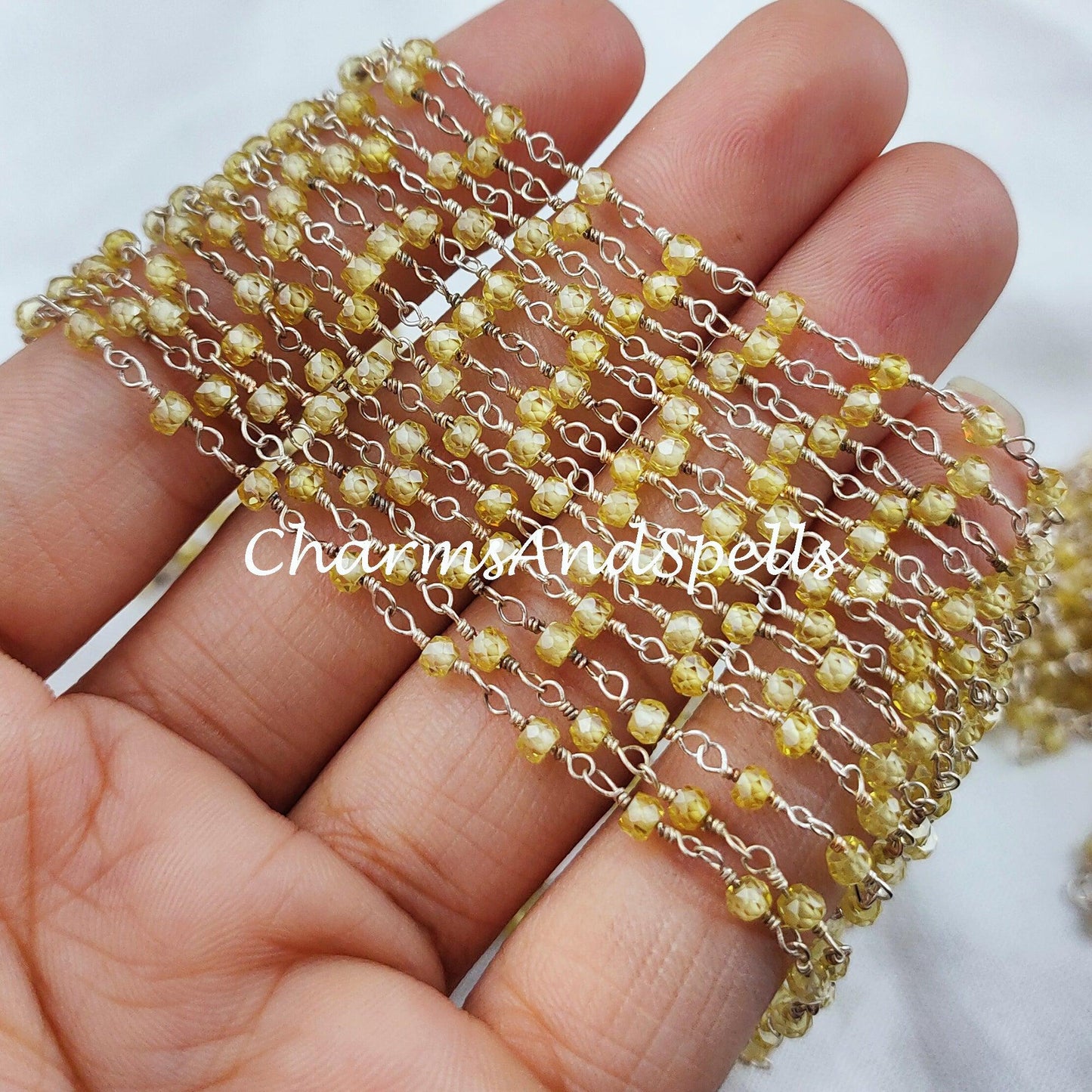 1 Feet Chain, 50% OFF Lemon Topaz Beaded Rosary Chain, Rondelle Faceted 3mm 925 Silver Plated Chain, Jewelry Findings, Rosary Chain Rolls - Charms And Spells