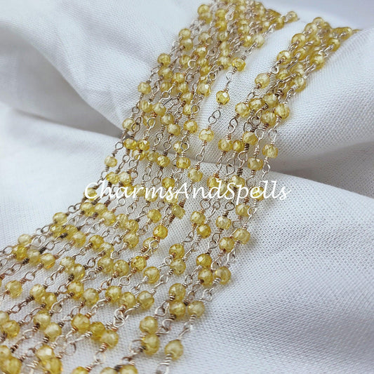 1 Feet Chain, 50% OFF Lemon Topaz Beaded Rosary Chain, Rondelle Faceted 3mm 925 Silver Plated Chain, Jewelry Findings, Rosary Chain Rolls - Charms And Spells