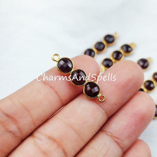 Garnet Connectors, Faceted Garnet Double Bail Connectors, 14K Gold Plated Connector, Red Garnet Charm Connector, sold by piece - Charms And Spells