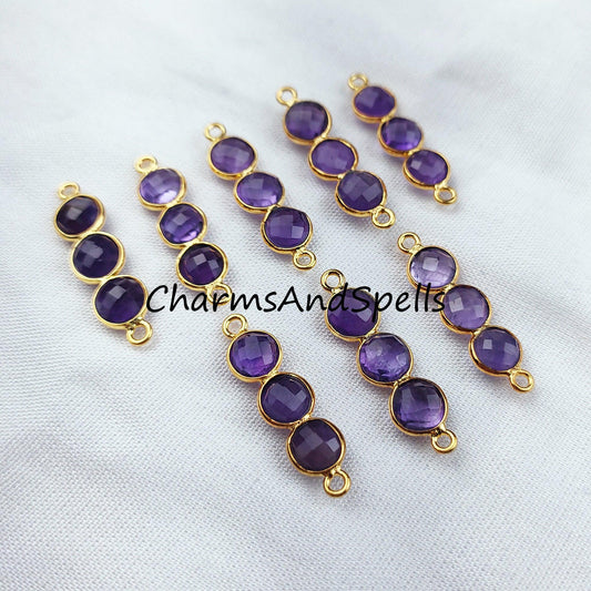 Faceted Amethyst Bar Shape Connector, 14K Gold Plated Connector & Charms, 2.5cm Faceted Charms Connector, Sold By Piece - Charms And Spells