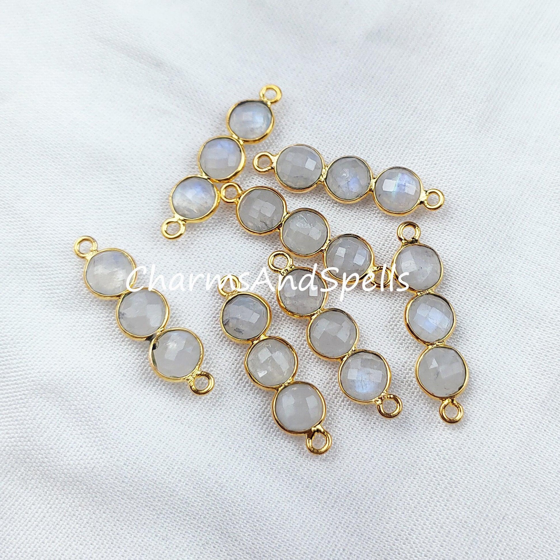 Rainbow Moonstone Connector, 2.5cm Moonstone Bracelet Connector, Gold Plated Double Bail Bar Connector, Sold By Piece - Charms And Spells