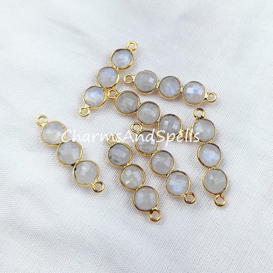 Rainbow Moonstone Connector, 2.5cm Moonstone Bracelet Connector, Gold Plated Double Bail Bar Connector, Sold By Piece - Charms And Spells