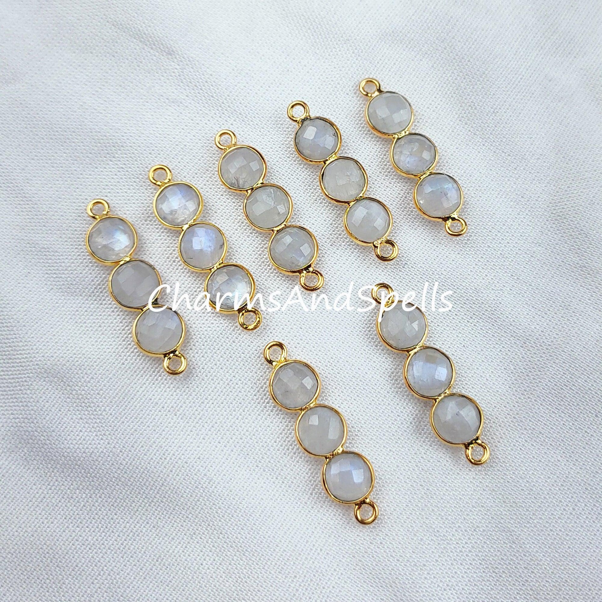 Rainbow Moonstone Connector, 2.5cm Moonstone Bracelet Connector, Gold Plated Double Bail Bar Connector, Sold By Piece - Charms And Spells