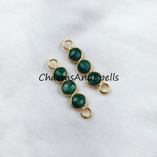 Emerald Connectors, Faceted Emerald Double Bail Connectors, 14K Gold Plated Connector, Sold By Piece - Charms And Spells