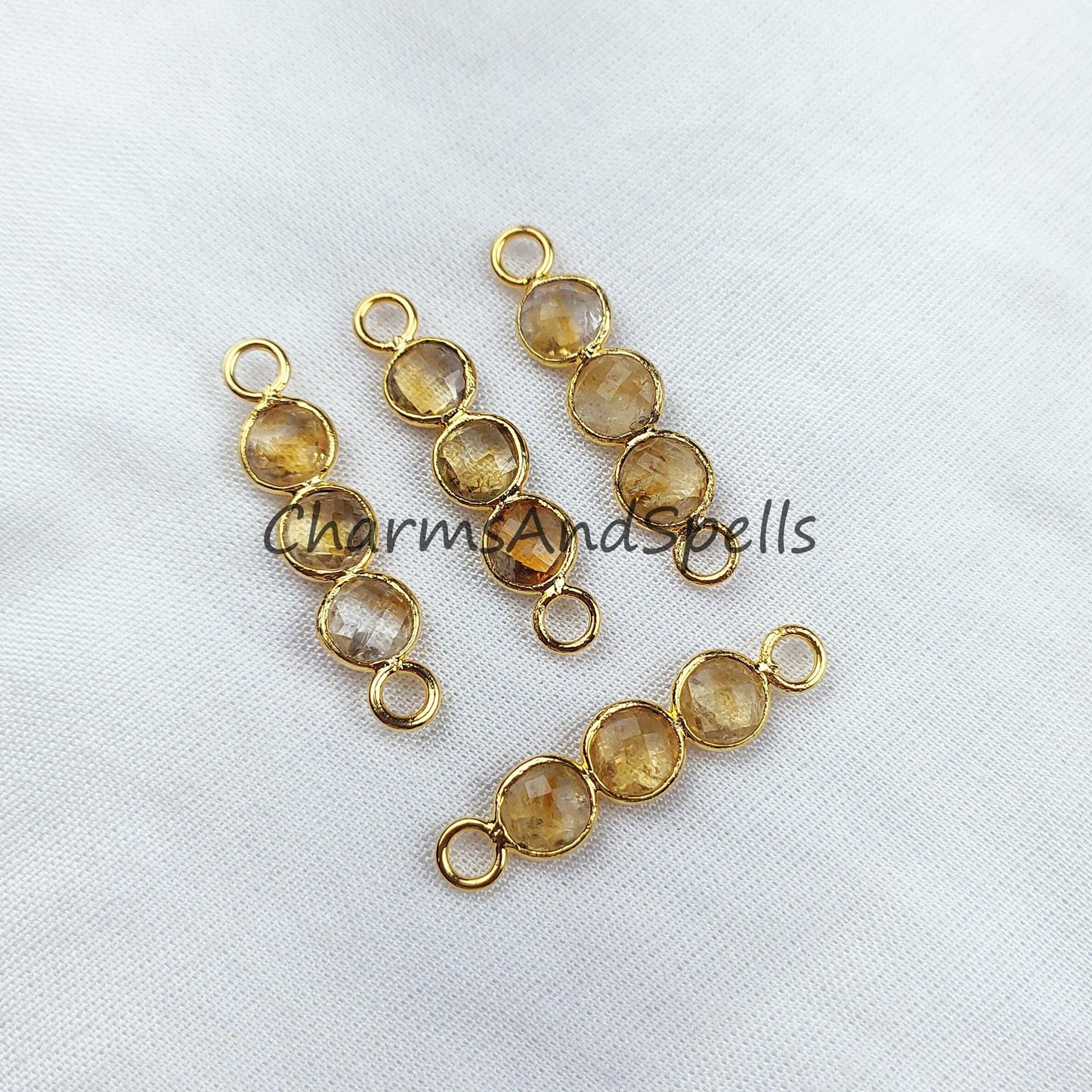 Big Sale!! Citrine Connector, Faceted Double Bail Connector, 14K Gold Plated Connector, Citrine Charm Bracelet Connector, Sold By Piece - Charms And Spells