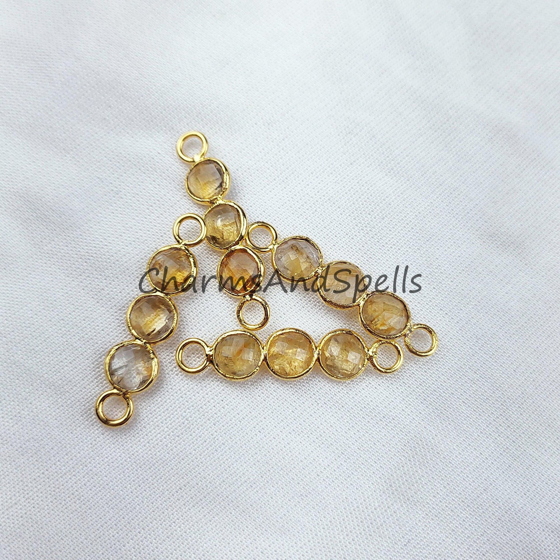 Big Sale!! Citrine Connector, Faceted Double Bail Connector, 14K Gold Plated Connector, Citrine Charm Bracelet Connector, Sold By Piece - Charms And Spells