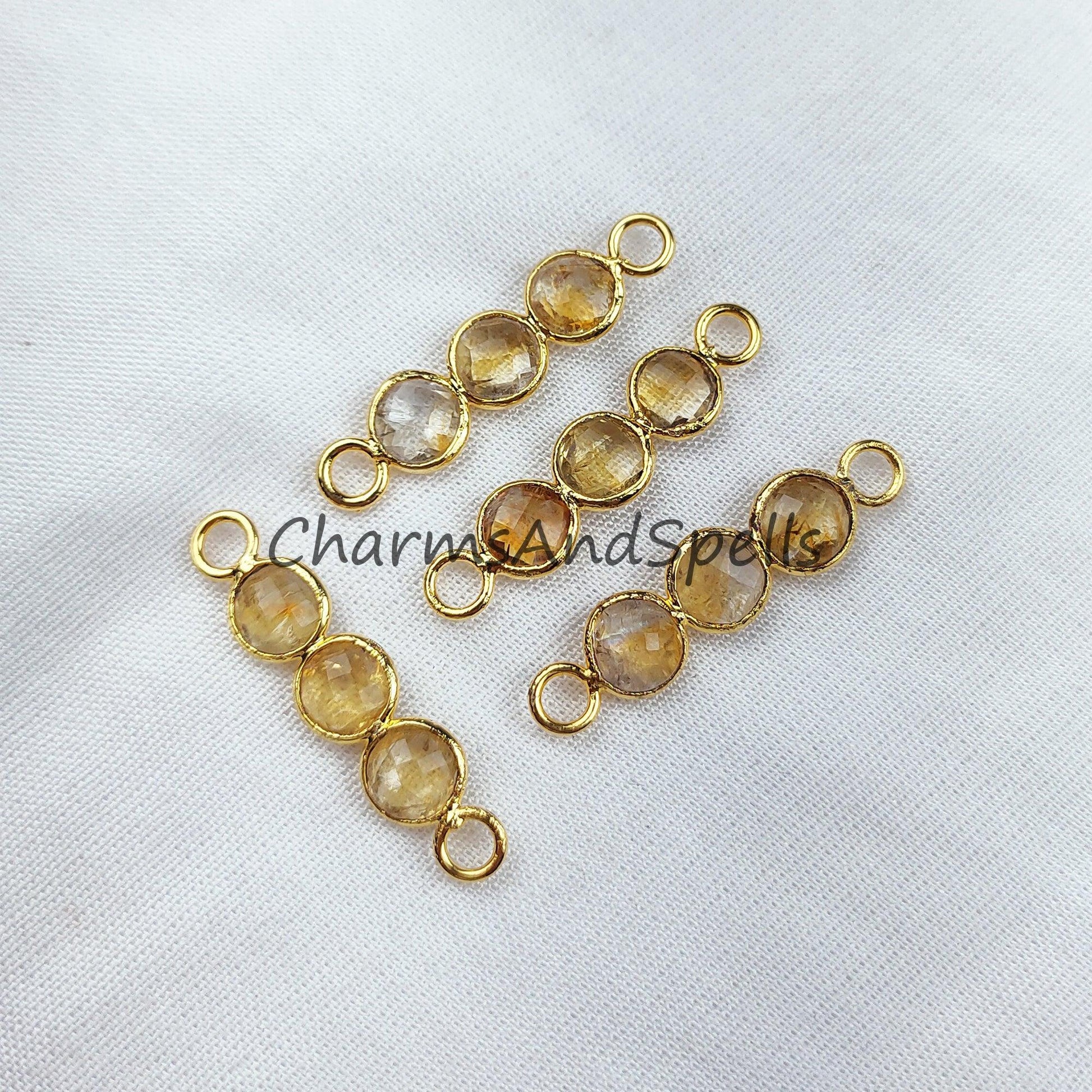 Big Sale!! Citrine Connector, Faceted Double Bail Connector, 14K Gold Plated Connector, Citrine Charm Bracelet Connector, Sold By Piece - Charms And Spells