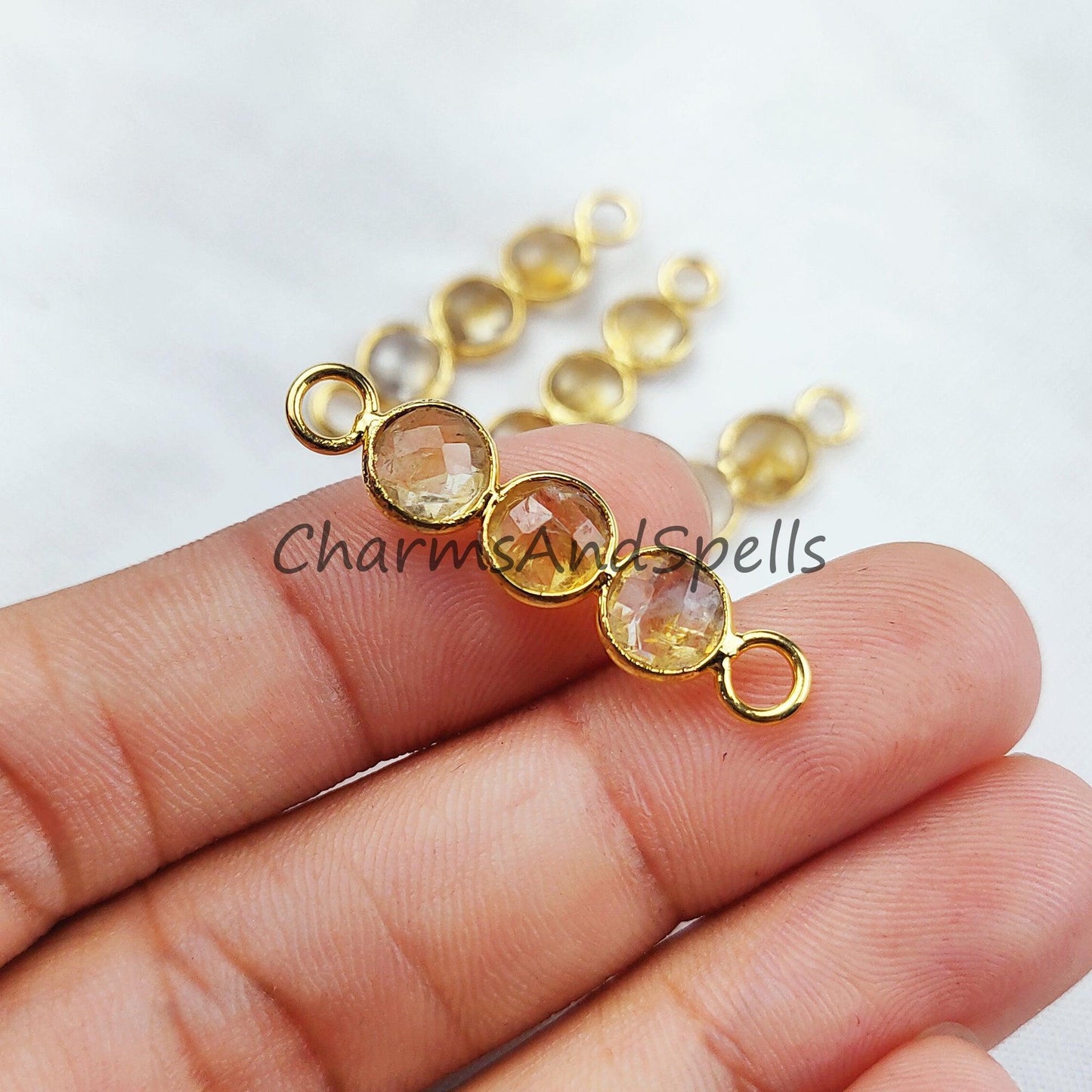 Big Sale!! Citrine Connector, Faceted Double Bail Connector, 14K Gold Plated Connector, Citrine Charm Bracelet Connector, Sold By Piece - Charms And Spells