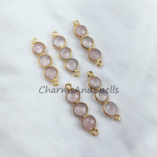 Faceted Rose Quartz Bar Shape Connector, 14K Gold Plated Connector & Charms, 2.5cm Faceted Charms Connector, Sold By Piece - Charms And Spells