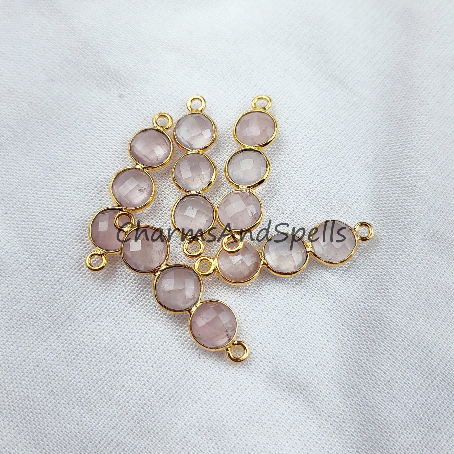 Faceted Rose Quartz Bar Shape Connector, 14K Gold Plated Connector & Charms, 2.5cm Faceted Charms Connector, Sold By Piece - Charms And Spells