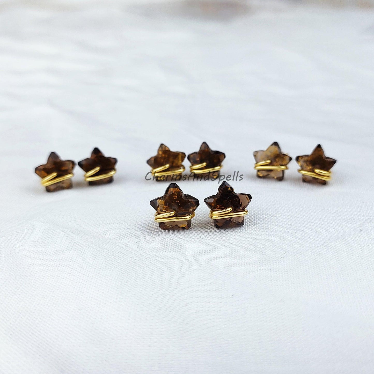 Smoky Quartz Earrings, Star Shape Stud Earrings, Quartz Jewelry, Gemstone Stud Earrings, Small Crystal Stud Earrings - Charms And Spells