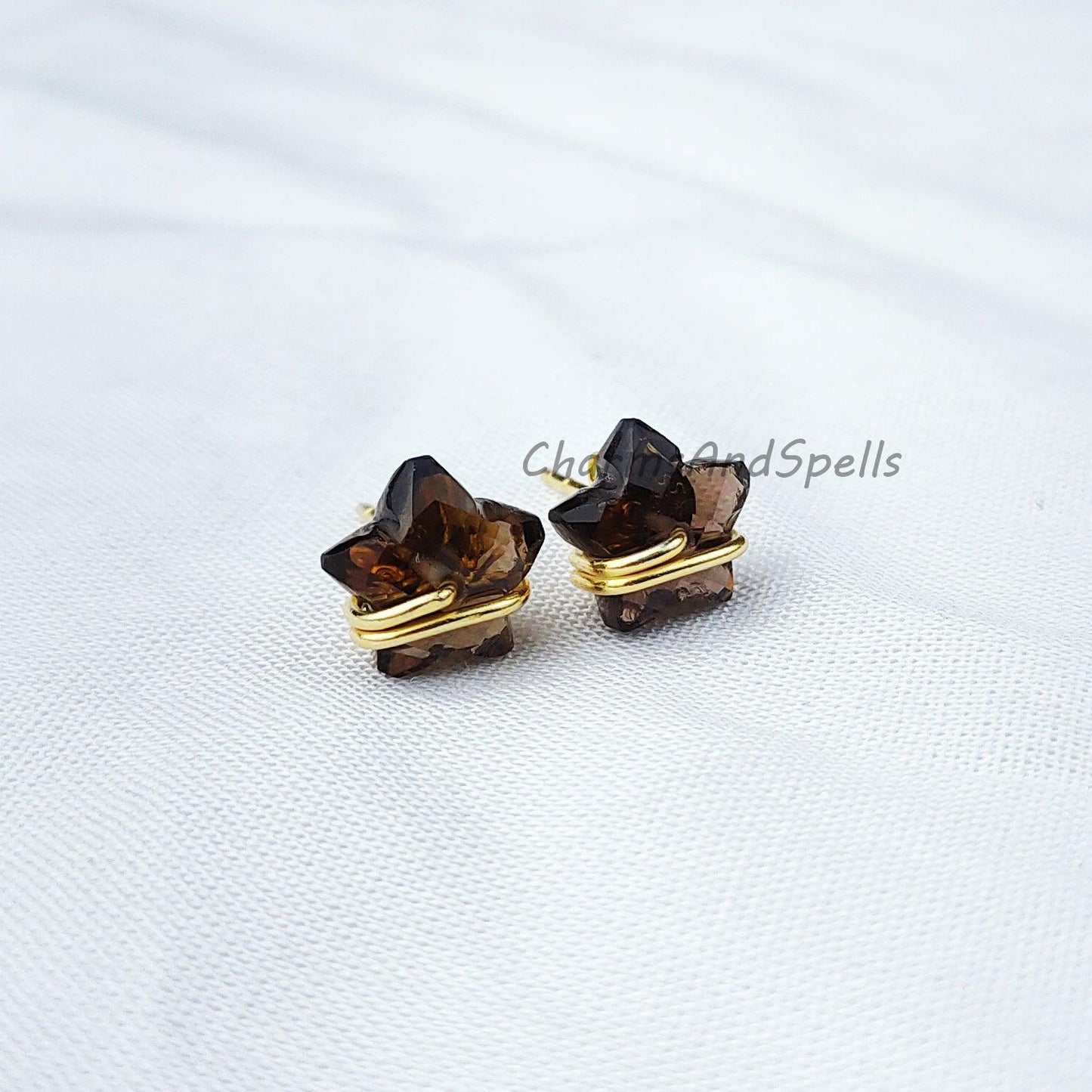 Smoky Quartz Earrings, Star Shape Stud Earrings, Quartz Jewelry, Gemstone Stud Earrings, Small Crystal Stud Earrings - Charms And Spells