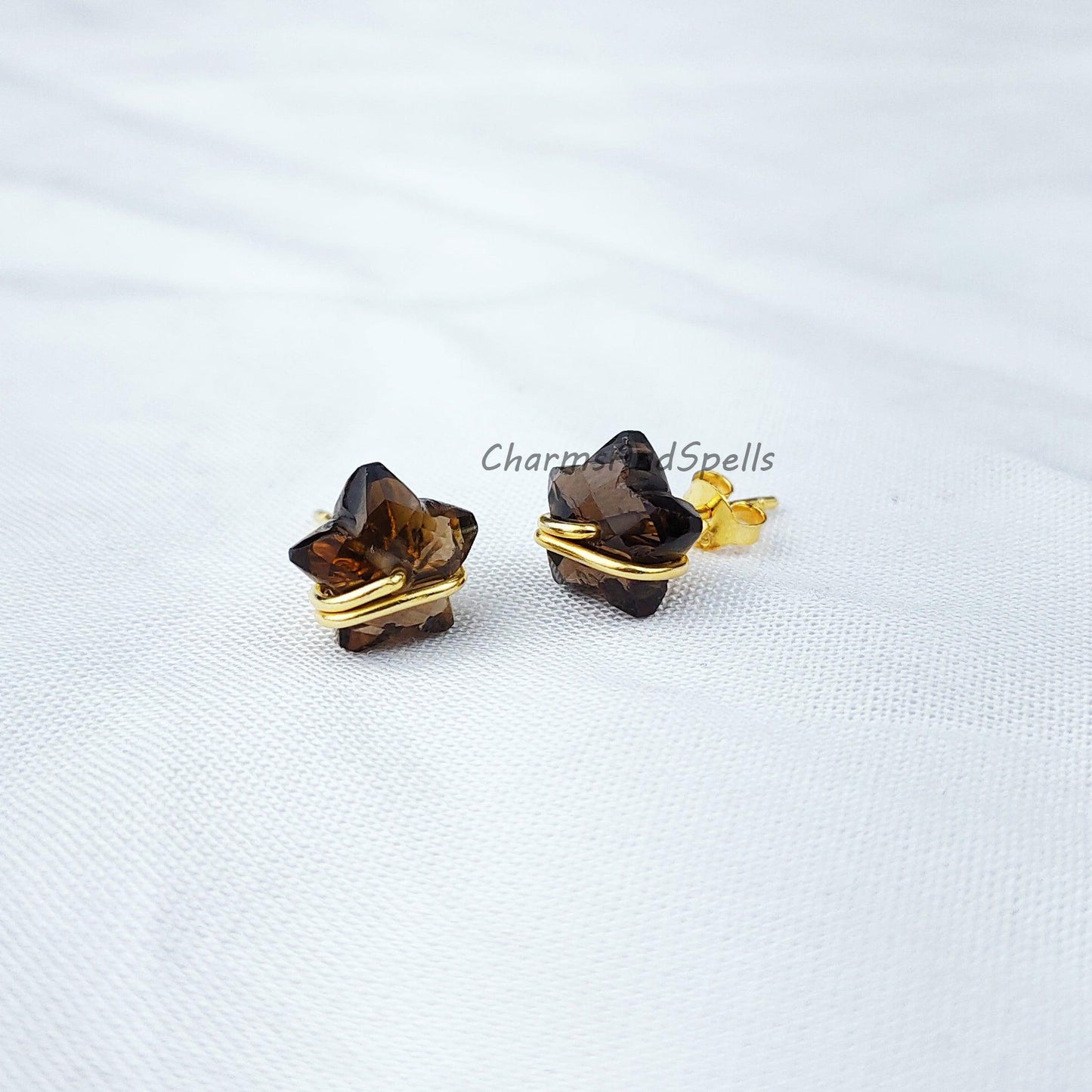 Smoky Quartz Earrings, Star Shape Stud Earrings, Quartz Jewelry, Gemstone Stud Earrings, Small Crystal Stud Earrings - Charms And Spells