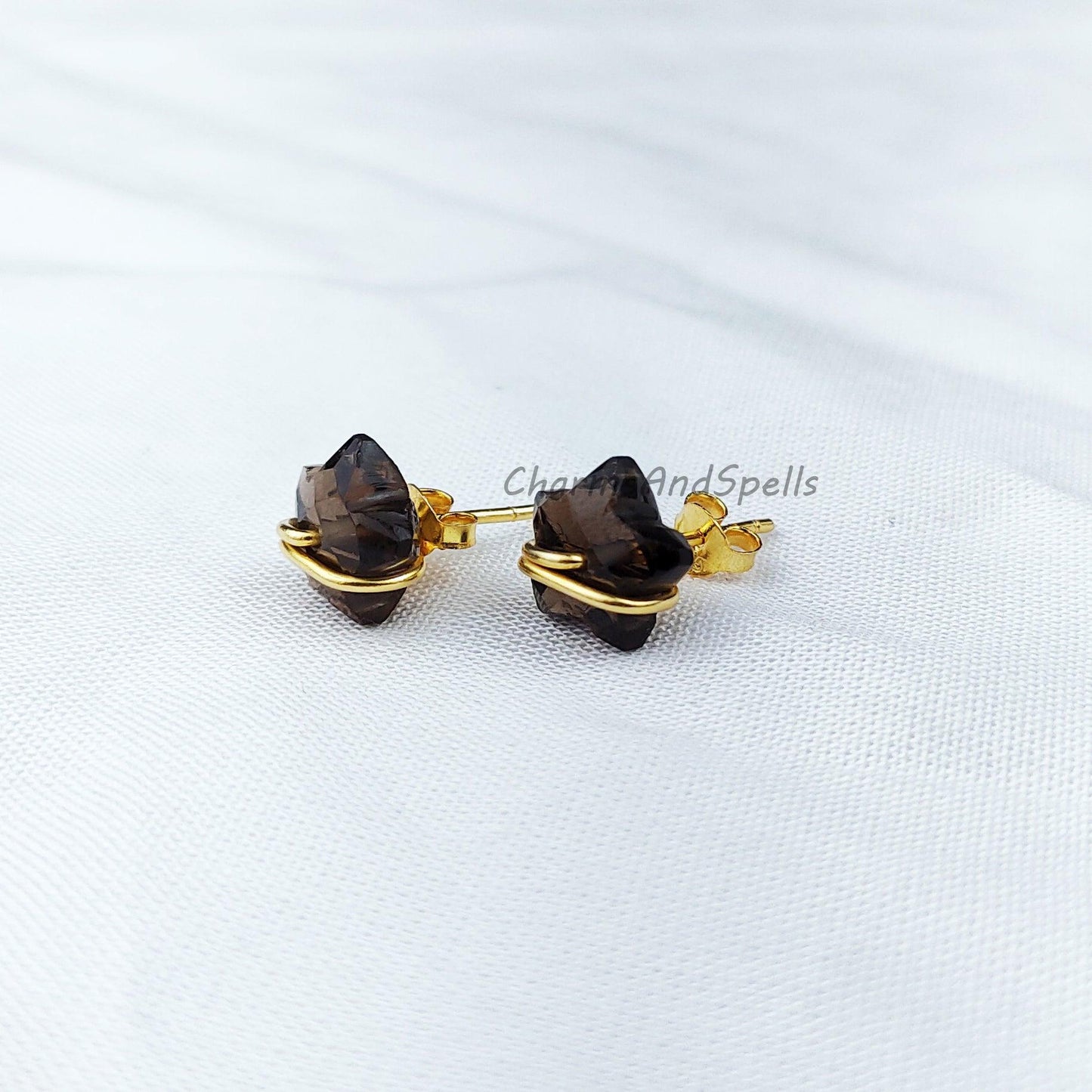 Smoky Quartz Earrings, Star Shape Stud Earrings, Quartz Jewelry, Gemstone Stud Earrings, Small Crystal Stud Earrings - Charms And Spells