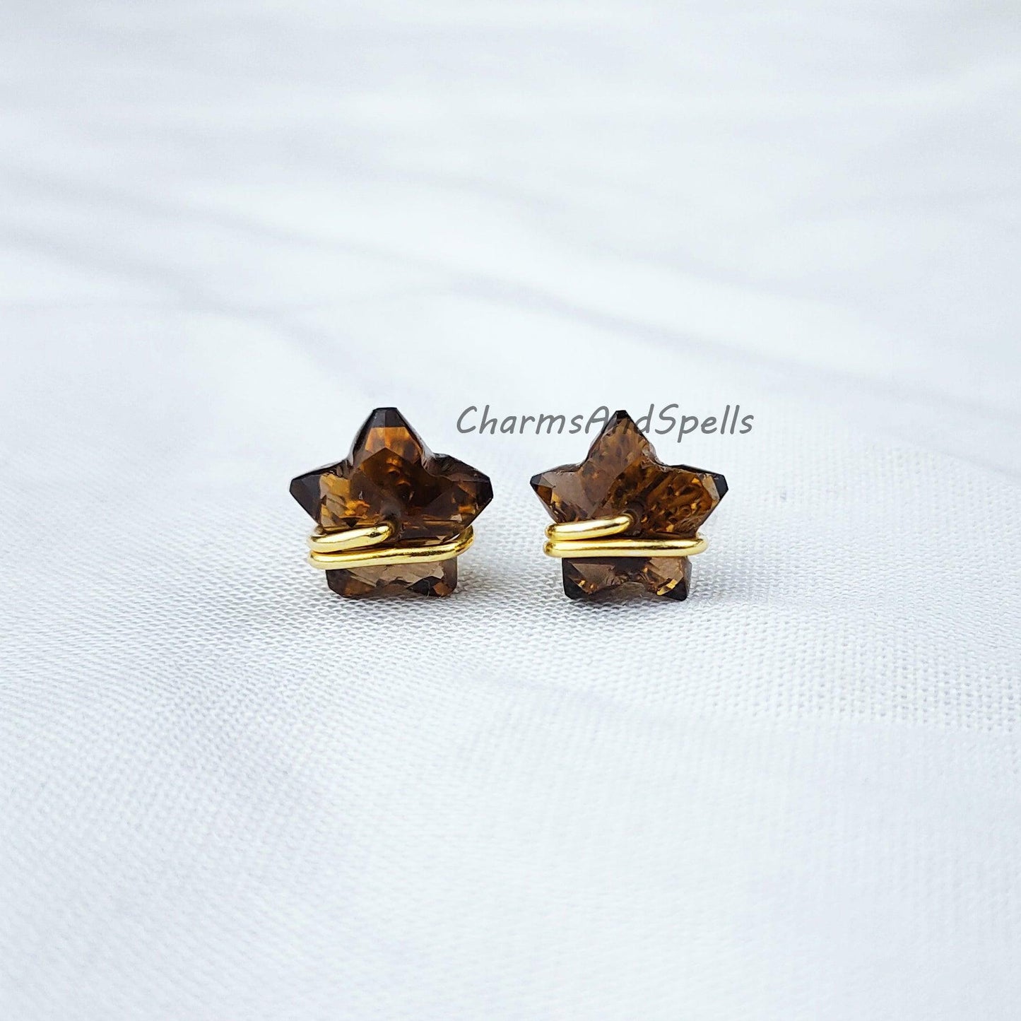 Smoky Quartz Earrings, Star Shape Stud Earrings, Quartz Jewelry, Gemstone Stud Earrings, Small Crystal Stud Earrings - Charms And Spells