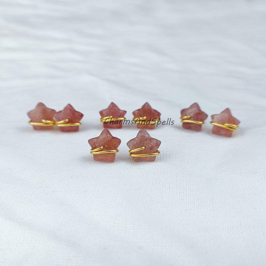 Natural Star shape Strawberry Quartz Studs, Women Jewelry, Star Jewelry, Gemstone Earrings, Pink Stone Earrings, Dainty earrings - Charms And Spells