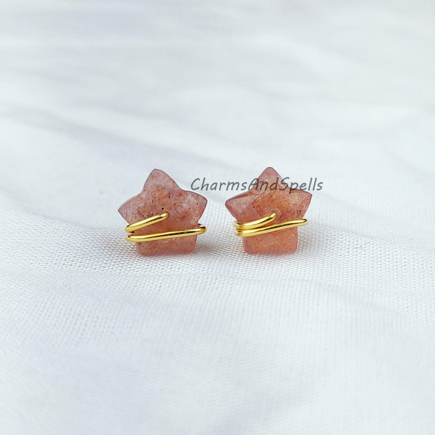 Natural Star shape Strawberry Quartz Studs, Women Jewelry, Star Jewelry, Gemstone Earrings, Pink Stone Earrings, Dainty earrings - Charms And Spells