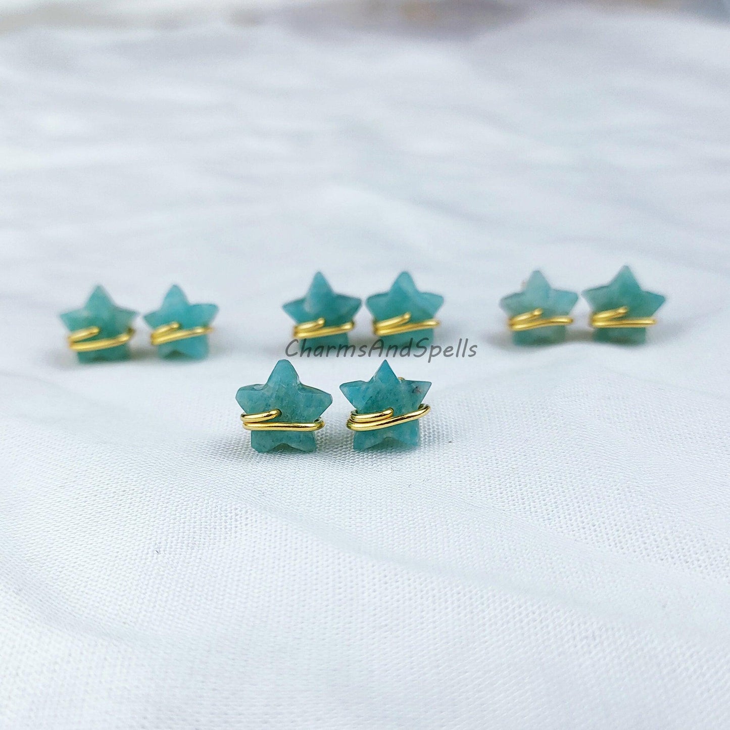 Natural Star Shape Amazonite Studs, Earrings, Amazonite Jewelry, Star Stone Jewelry, Gemstone Earrings, Green Earrings - Charms And Spells