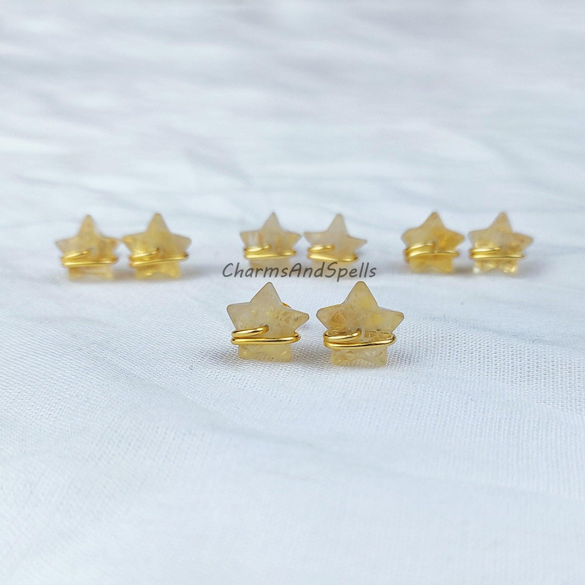 Natural Citrine Stud Earrings, Dainty Earrings Stud, Star Stud Earrings, Dainty Gemstone Earrings, Wholesale Suppliers - Charms And Spells