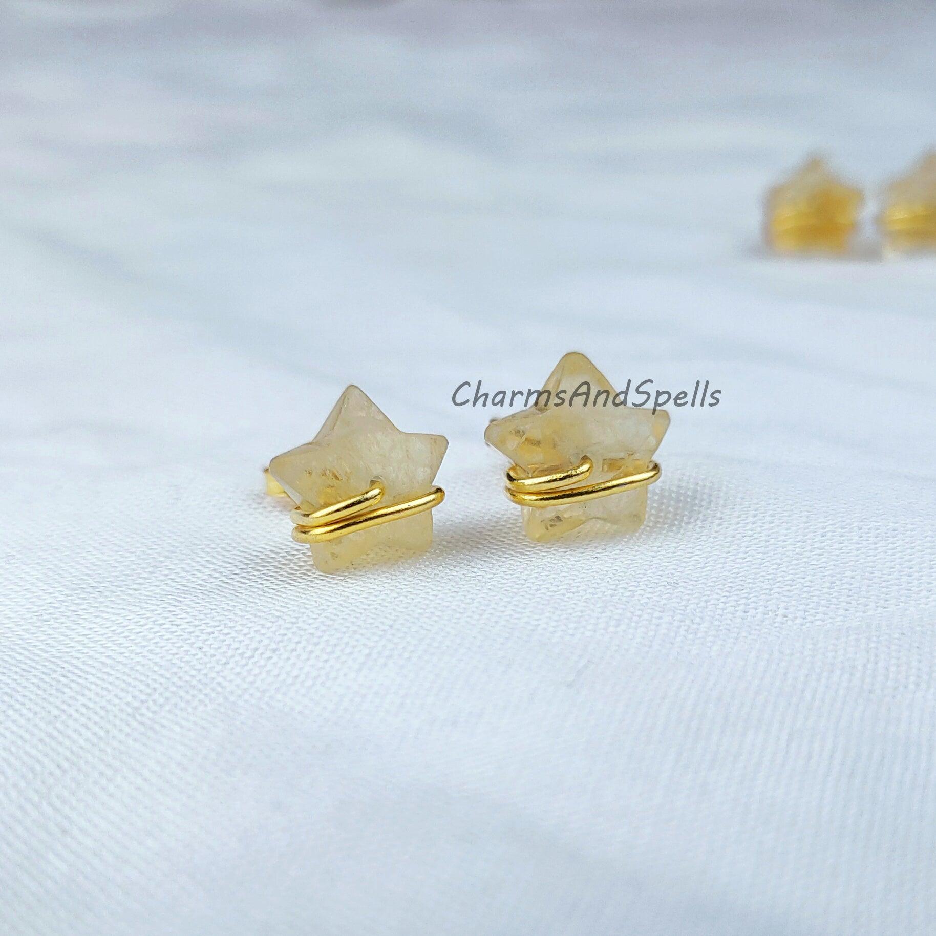 Natural Citrine Stud Earrings, Dainty Earrings Stud, Star Stud Earrings, Dainty Gemstone Earrings, Wholesale Suppliers - Charms And Spells