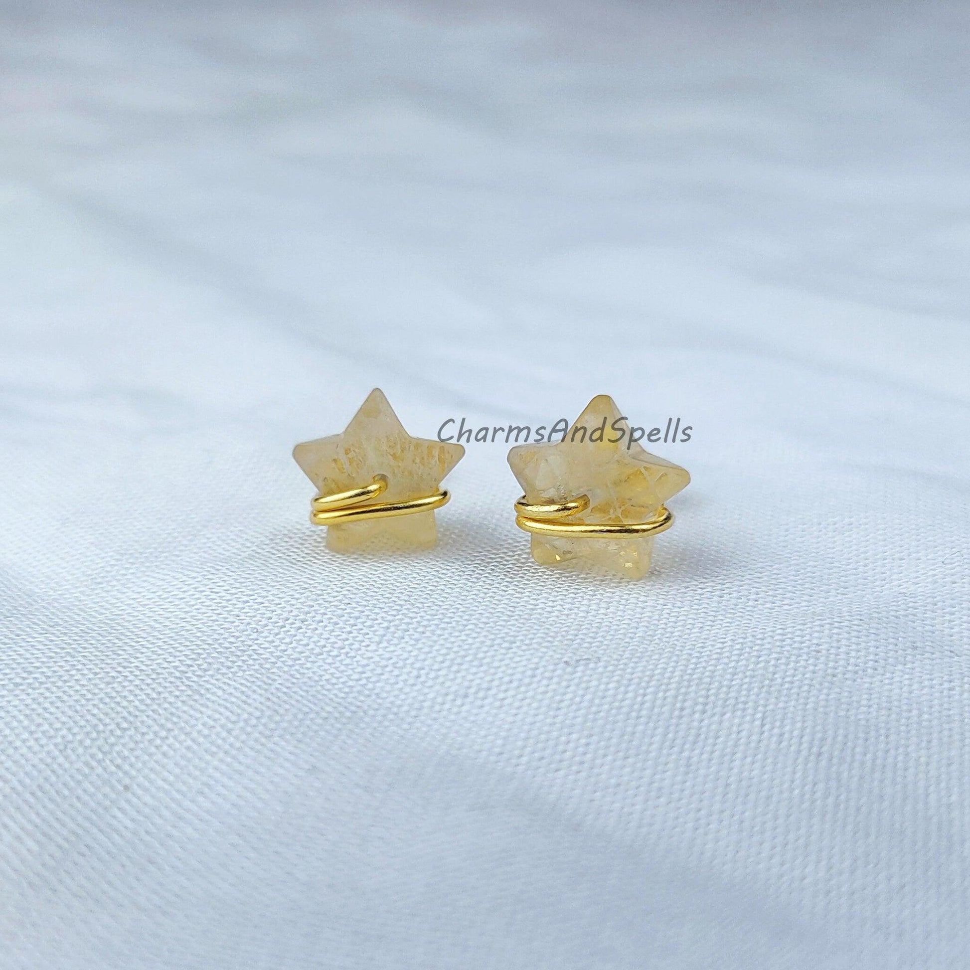 Natural Citrine Stud Earrings, Dainty Earrings Stud, Star Stud Earrings, Dainty Gemstone Earrings, Wholesale Suppliers - Charms And Spells