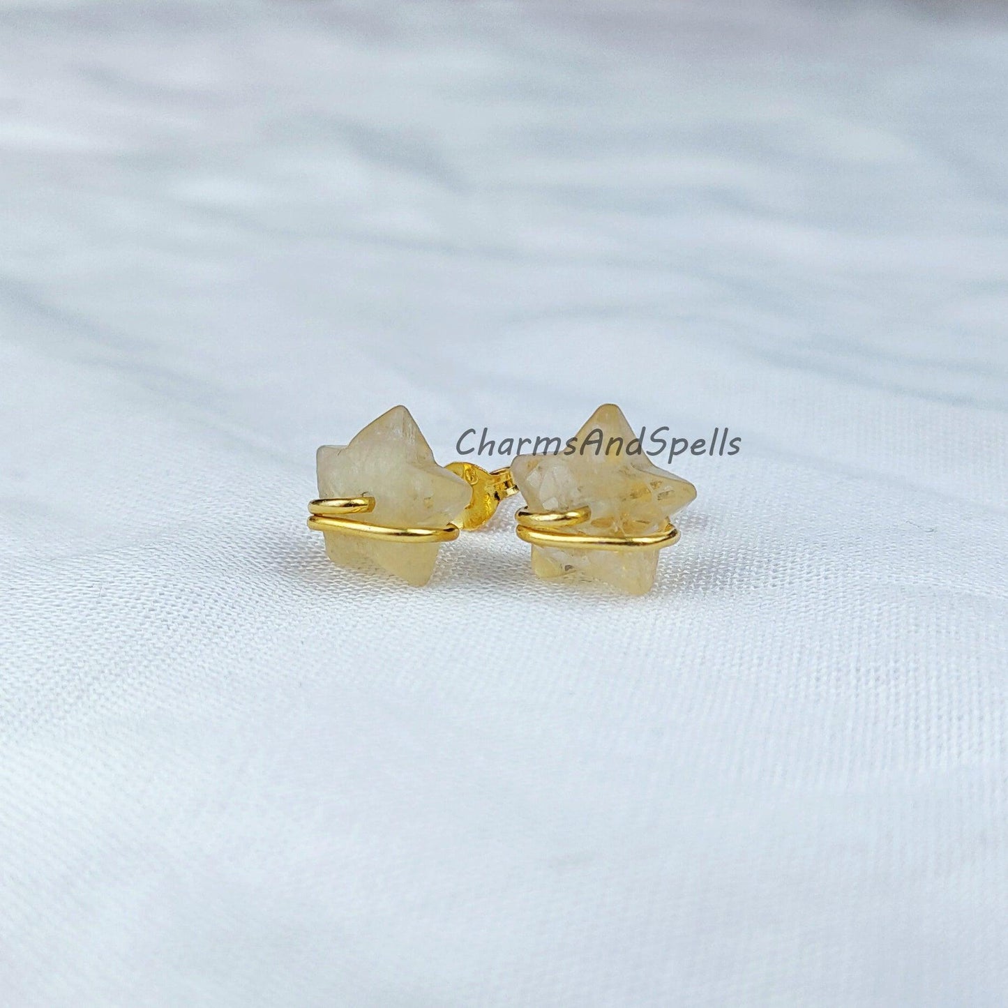 Natural Citrine Stud Earrings, Dainty Earrings Stud, Star Stud Earrings, Dainty Gemstone Earrings, Wholesale Suppliers - Charms And Spells