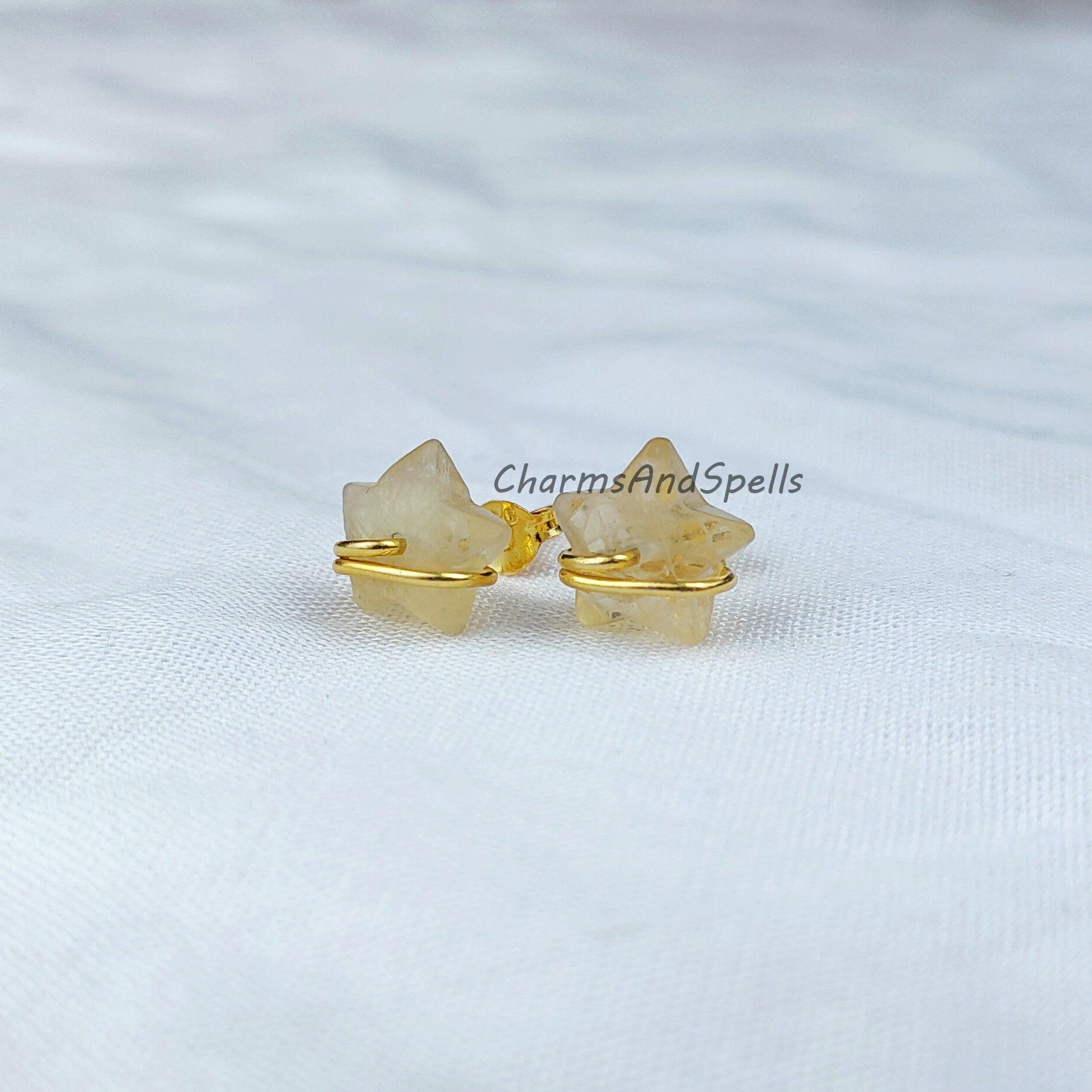 Natural Citrine Stud Earrings, Dainty Earrings Stud, Star Stud Earrings, Dainty Gemstone Earrings, Wholesale Suppliers - Charms And Spells