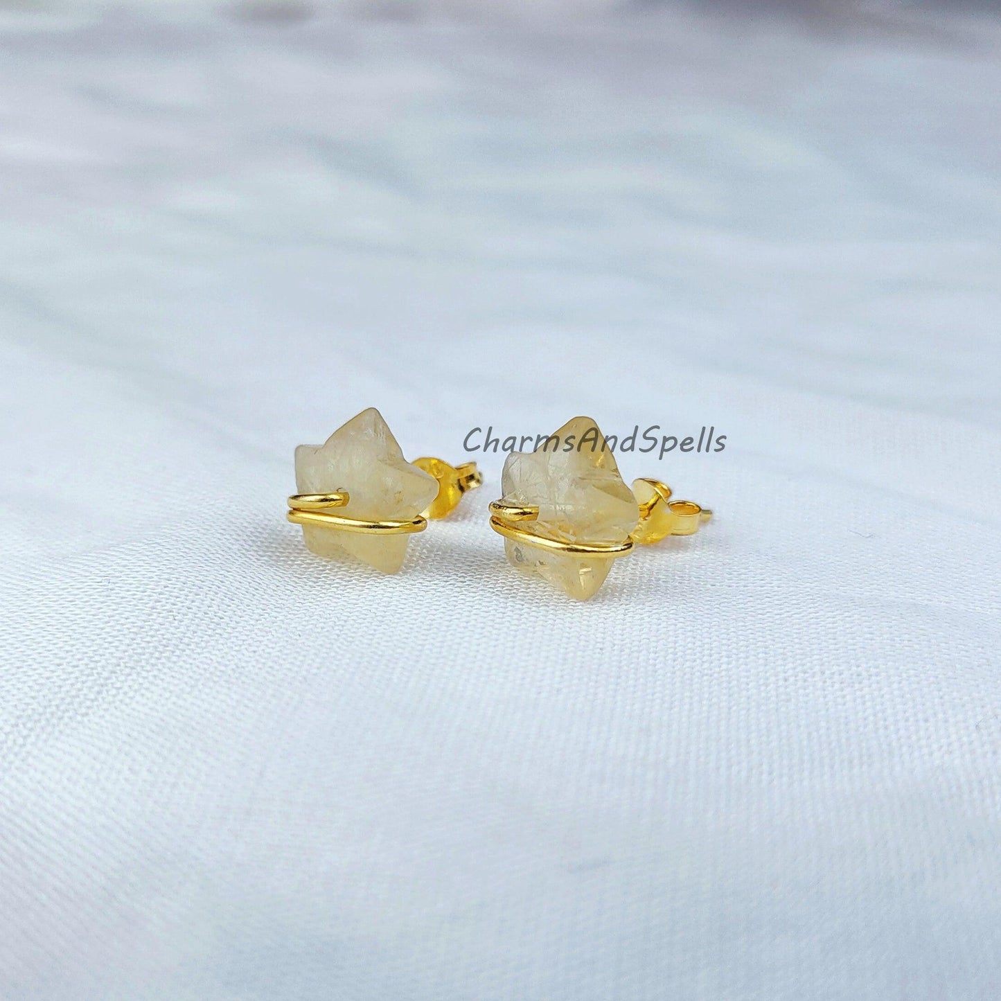 Natural Citrine Stud Earrings, Dainty Earrings Stud, Star Stud Earrings, Dainty Gemstone Earrings, Wholesale Suppliers - Charms And Spells