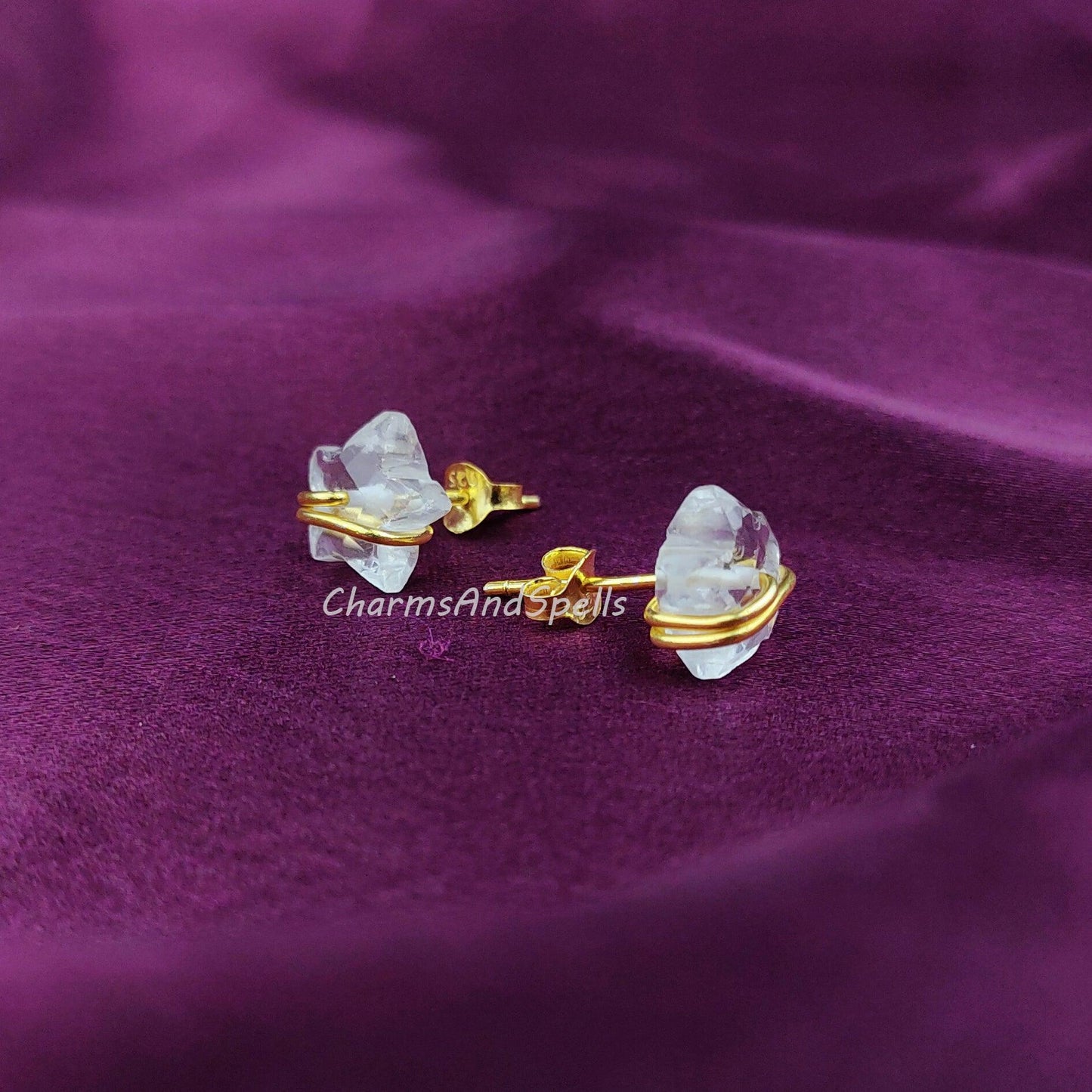 Star Shape Clear Crystal Earrings, Wire Wrap Studs, Dainty Stone Earrings, Ethic Earrings, Gemstone Earrings, Star Women Earrings Stud - Charms And Spells