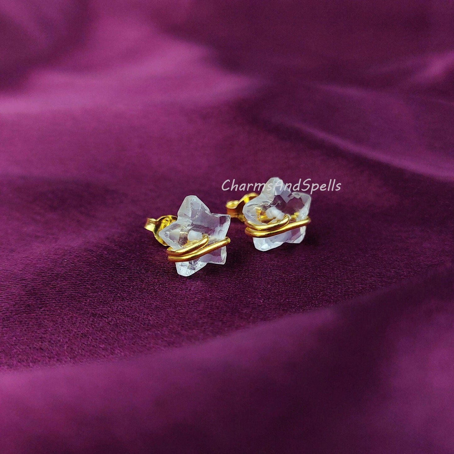 Star Shape Clear Crystal Earrings, Wire Wrap Studs, Dainty Stone Earrings, Ethic Earrings, Gemstone Earrings, Star Women Earrings Stud - Charms And Spells