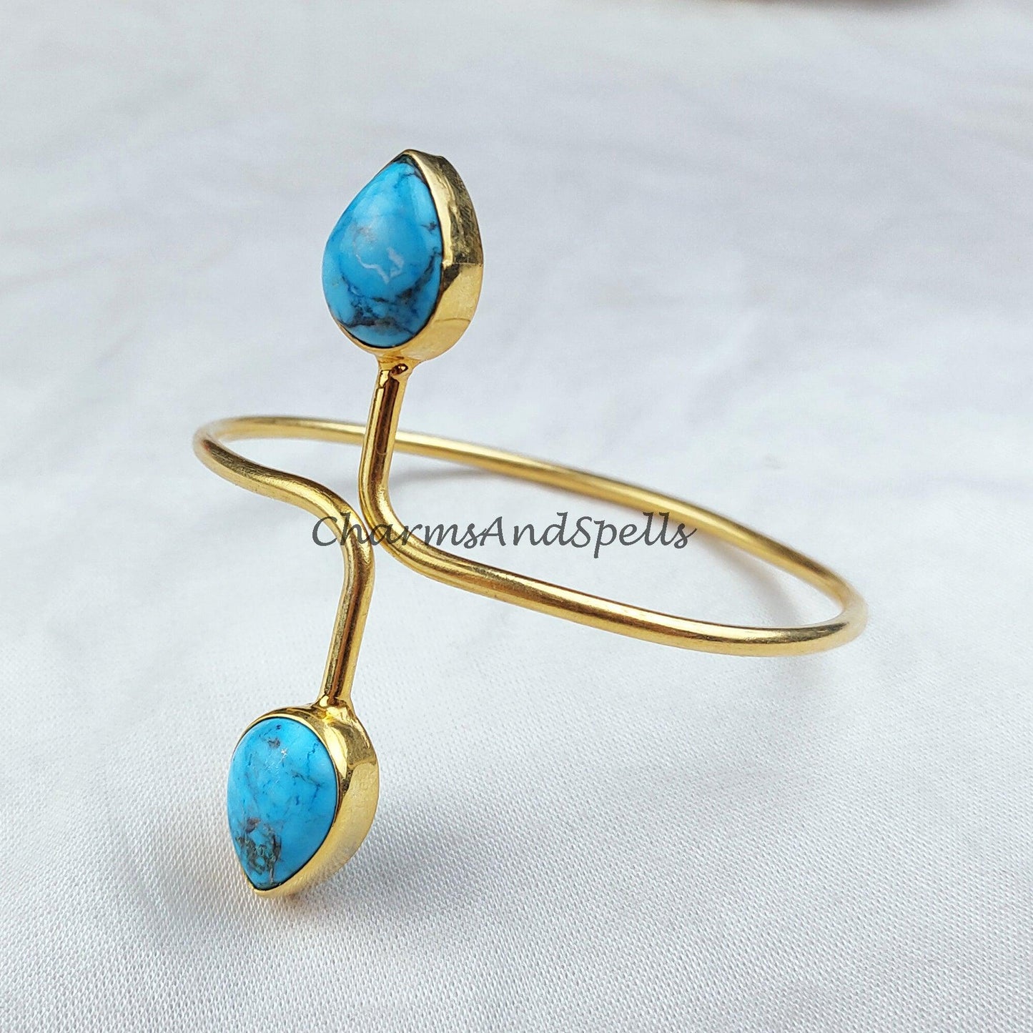 Turquoise bangle, gold plated handmade bangle, Women bangle, adjustable bangle, turquoise jewelry, boho gift - Charms And Spells