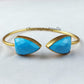 Blue Turquoise bangle, gold plated handmade bangle, statement bangle, adjustable bangle, turquoise jewelry - Charms And Spells
