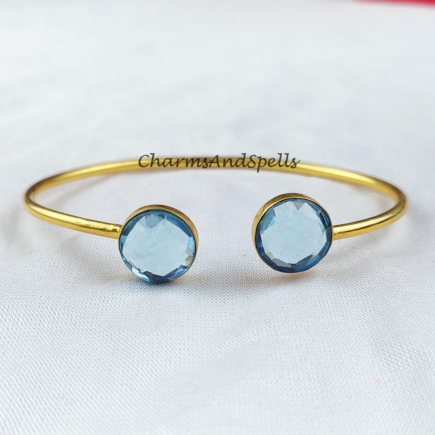 Blue topaz bangle, gold plated handmade bangle, dainty bangle, statement bangle, Topaz jewelry, gift For women - Charms And Spells