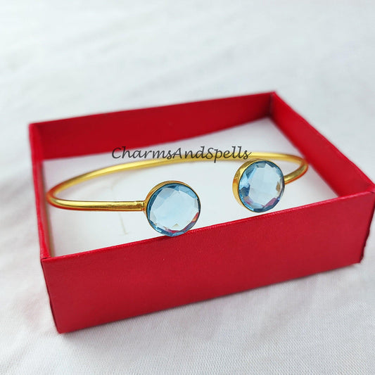 Blue topaz bangle, gold plated handmade bangle, dainty bangle, statement bangle, Topaz jewelry, gift For women - Charms And Spells