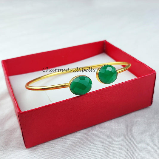 Green onyx bangle, gold plated handmade bangle, bohemian bangle, statement bangle, onyx jewelry, gift For women - Charms And Spells